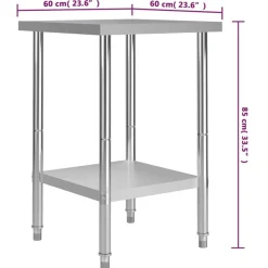 vidaXL Mesa de trabajo para cocina acero inoxidable 60x60x85 cm Discount