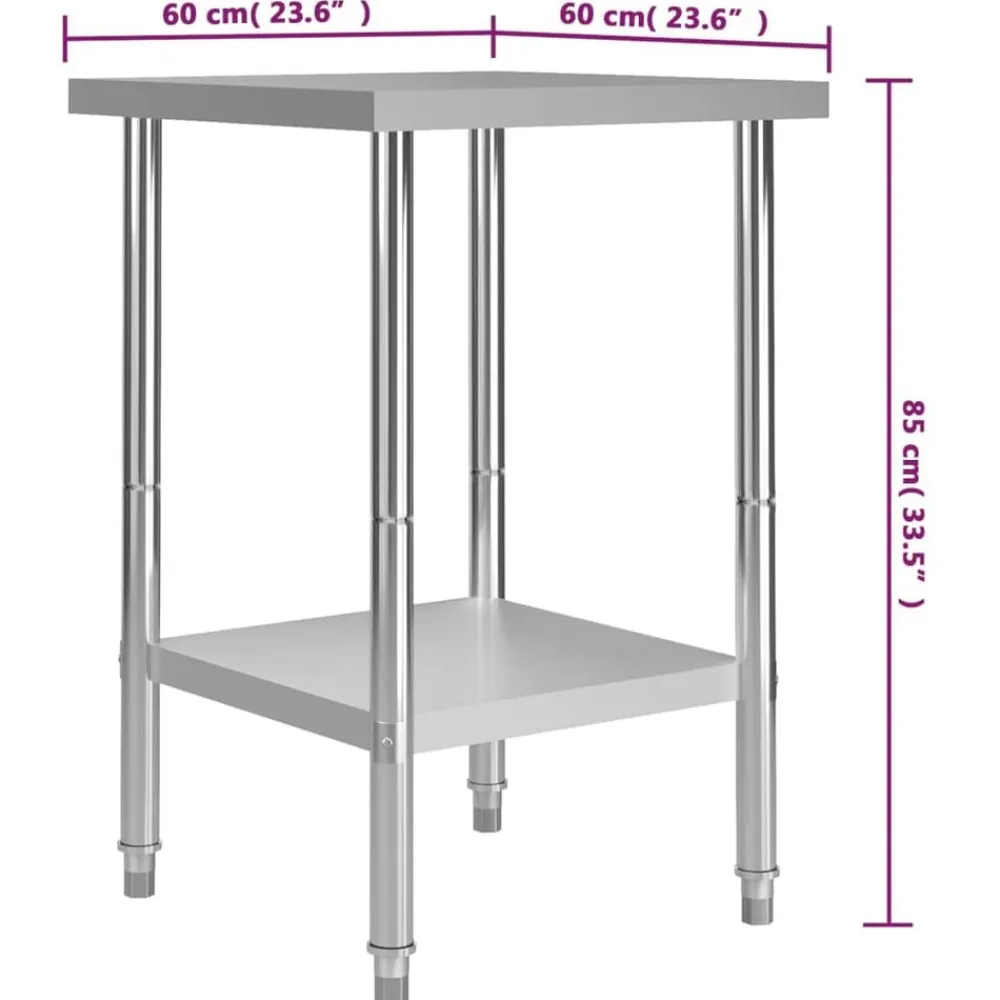 vidaXL Mesa de trabajo para cocina acero inoxidable 60x60x85 cm Discount