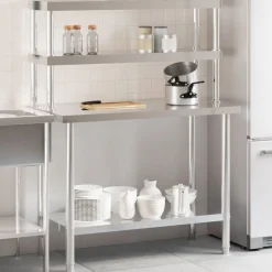 vidaXL Mesa de trabajo para cocina con estante acero inox 110x55x150cm