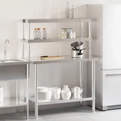 vidaXL Mesa de trabajo para cocina con estante acero inox 110x55x150cm