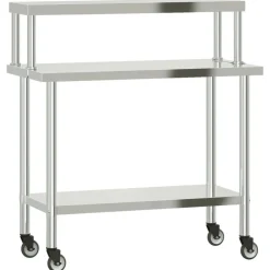 vidaXL Mesa de trabajo para cocina con estante acero inox 110x55x120cm Best