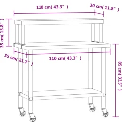 vidaXL Mesa de trabajo para cocina con estante acero inox 110x55x120cm Best