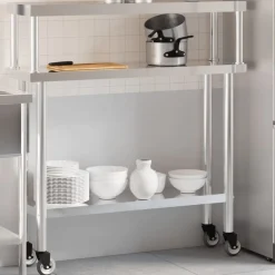 vidaXL Mesa de trabajo para cocina con estante acero inox 110x30x120cm Clearance