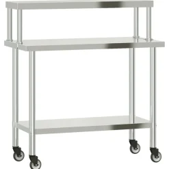 vidaXL Mesa de trabajo para cocina con estante acero inox 110x55x120cm Online