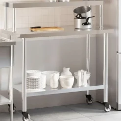 vidaXL Mesa de trabajo para cocina con estante acero inox 110x55x120cm Online