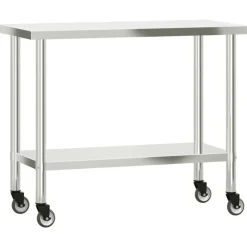 vidaXL Mesa de trabajo para cocina con estante acero inox 110x55x120cm Online