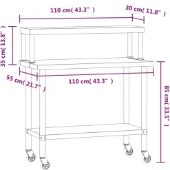vidaXL Mesa de trabajo para cocina con estante acero inox 110x55x120cm Online