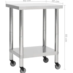 vidaXL Mesa de trabajo para cocina con ruedas acero inox 60x30x85 cm Online
