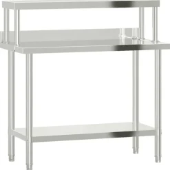 vidaXL Restauración-Mesa de trabajo para cocina con estante acero inox 110x55x120cm