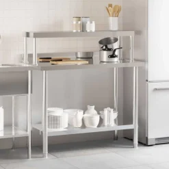 vidaXL Restauración-Mesa de trabajo para cocina con estante acero inox 110x55x120cm
