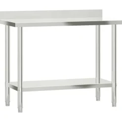 vidaXL Restauración-Mesa de trabajo para cocina con estante acero inox 110x55x120cm