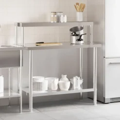vidaXL Restauración-Mesa de trabajo para cocina con estante acero inox 110x55x120cm