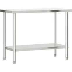 vidaXL Restauración-Mesa de trabajo para cocina con estante acero inox 110x55x120cm