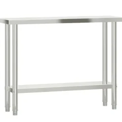 vidaXL Restauración-Mesa de trabajo para cocina con estante acero inox 110x30x120cm