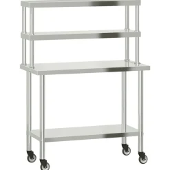 vidaXL Restauración-Mesa de trabajo para cocina con estante acero inox 110x55x150cm