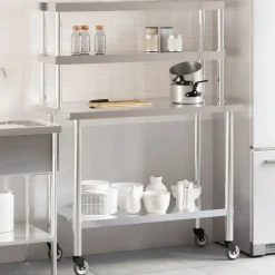 vidaXL Restauración-Mesa de trabajo para cocina con estante acero inox 110x55x150cm