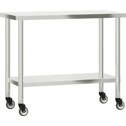 vidaXL Restauración-Mesa de trabajo para cocina con estante acero inox 110x55x150cm
