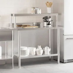vidaXL Mesa de trabajo para cocina con estante acero inox 110x55x120cm Sale