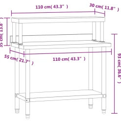 vidaXL Mesa de trabajo para cocina con estante acero inox 110x55x120cm Sale