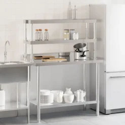 vidaXL Restauración-Mesa de trabajo para cocina con estante acero inox 110x55x150cm