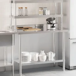 vidaXL Restauración-Mesa de trabajo para cocina con estante acero inox 110x55x150cm