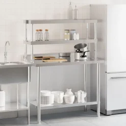 vidaXL Restauración-Mesa de trabajo para cocina con estante acero inox 110x55x150cm