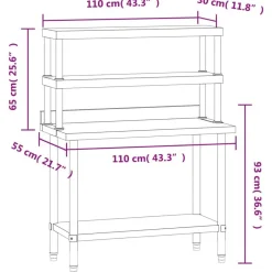 vidaXL Restauración-Mesa de trabajo para cocina con estante acero inox 110x55x150cm