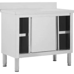 vidaXL Mesa de trabajo puertas correderas acero inox 100x50x(95-97) New
