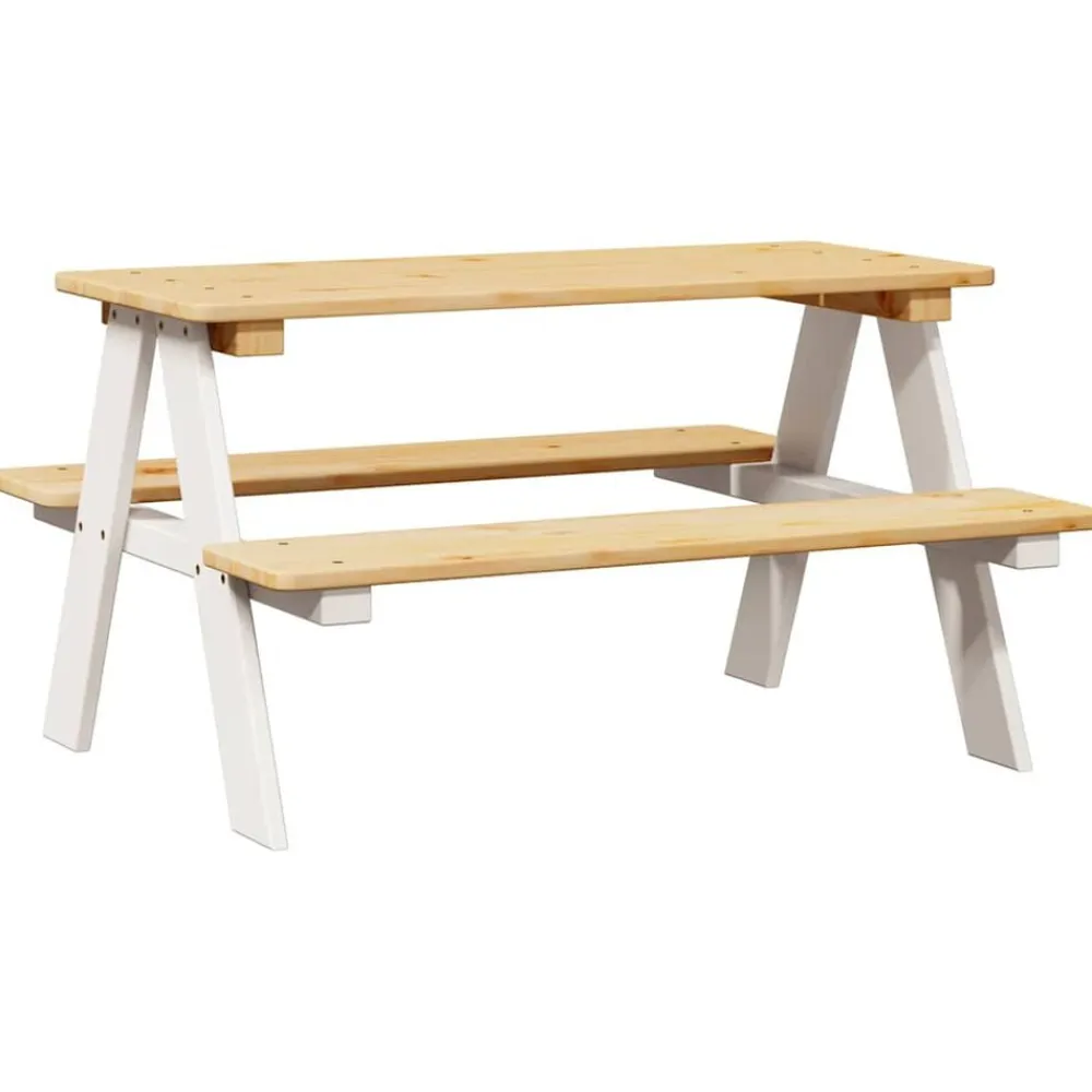 vidaXL Mesa infantil con bancos IRUN madera maciza blanca 90x79,5x50cm Blanco Outlet