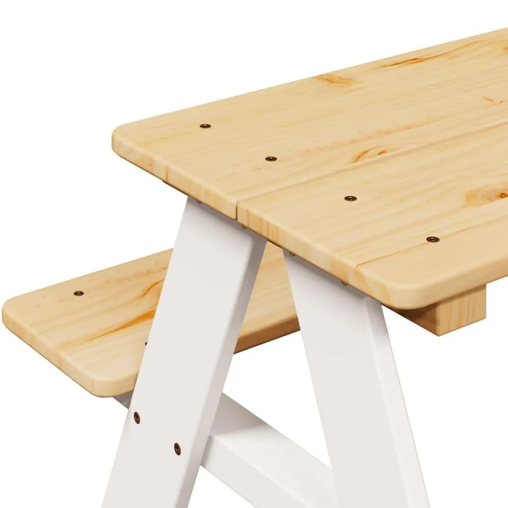vidaXL Mesa infantil con bancos IRUN madera maciza blanca 90x79,5x50cm Blanco Outlet