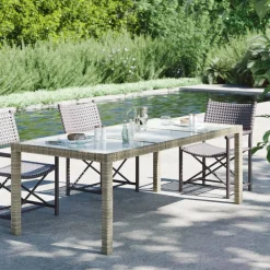 vidaXL Muebles De Jardín-Mesa jardín vidrio templado ratán sintético 190x90x75 cm