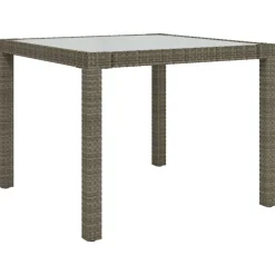 vidaXL Muebles De Jardín-Mesa jardín vidrio templado ratán sintético 90x90x75 cm gris