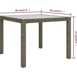 vidaXL Muebles De Jardín-Mesa jardín vidrio templado ratán sintético 90x90x75 cm gris