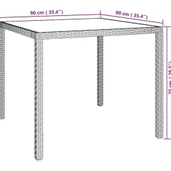vidaXL Muebles De Jardín-Mesa jardín vidrio templado ratán sintético 90x90x75 cm