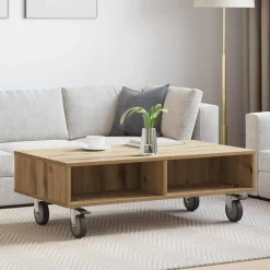 vidaXL Mesas-Mesa Lateral con Ruedas Roble artesanal 90 x 50 x 30 cm