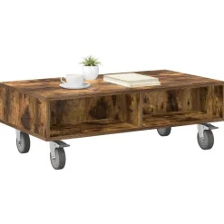 vidaXL Mesa Lateral con Ruedas 90 x 50 x 30 cm Roble ahumado Outlet