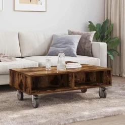 vidaXL Mesa Lateral con Ruedas 90 x 50 x 30 cm Roble ahumado Outlet