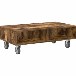 vidaXL Mesa Lateral con Ruedas 90 x 50 x 30 cm Roble ahumado Outlet
