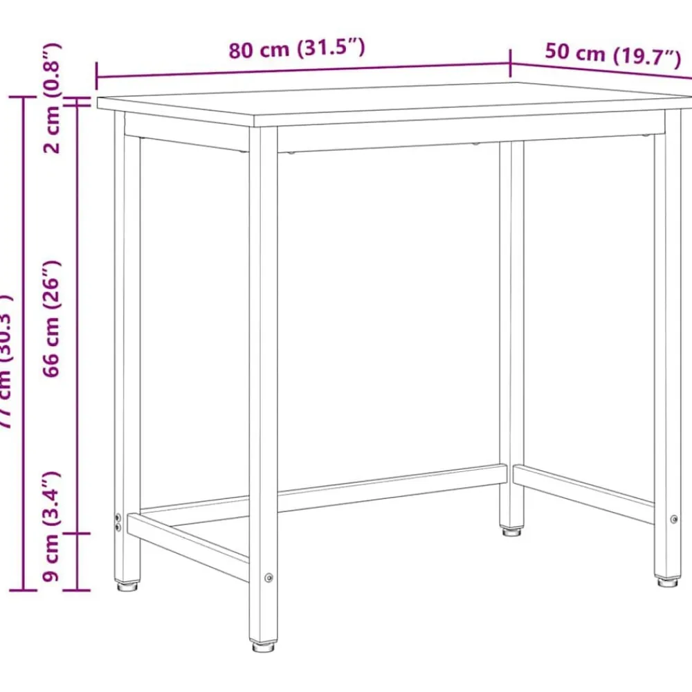 vidaXL Mesa 80 x 50 x 77 cm Madera Ingenierizada y Acero Natural New