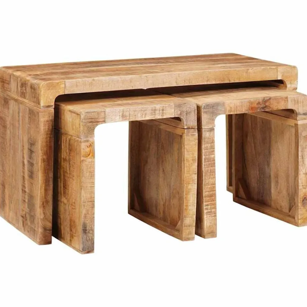 vidaXL Mesas-Mesa Nido 3 pcs Marrón Madera de mango maciza
