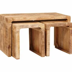 vidaXL Mesas-Mesa Nido 3 pcs Marrón Madera de mango maciza