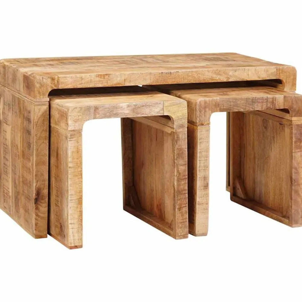 vidaXL Mesas-Mesa Nido 3 pcs Marrón Madera de mango maciza