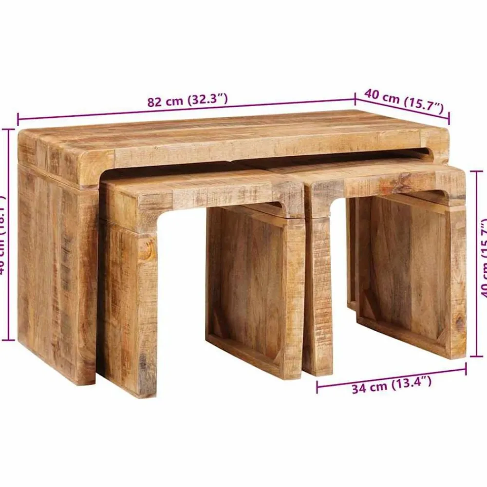 vidaXL Mesas-Mesa Nido 3 pcs Marrón Madera de mango maciza