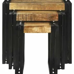 vidaXL Mesas-Mesa Nido 3 pcs Marrón y Negro Madera de Mango Sólida y Metal