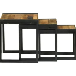 vidaXL Mesas-Mesa Nido 3 pcs Marrón y Negro Madera de Mango Sólida y Metal