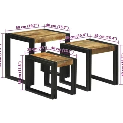 vidaXL Mesas-Mesa Nido 3 pcs Marrón y Negro Madera de Mango Sólida y Metal