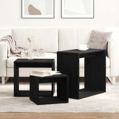 vidaXL Mesa Nido 3 pcs Madera de ingeniería Roble negro Sale