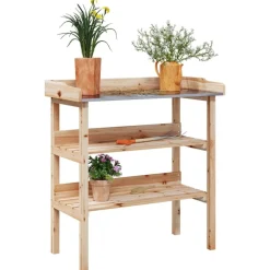 vidaXL Mesa para plantas con estantes madera maciza abeto 78x38x82,5cm Natural Discount