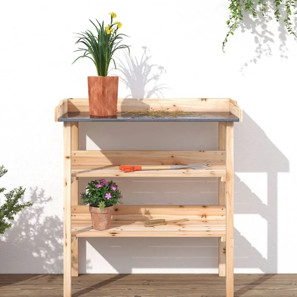 vidaXL Mesa para plantas con estantes madera maciza abeto 78x38x82,5cm Natural Discount