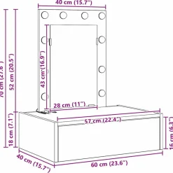 vidaXL Armarios Y Almacenamiento-Mesa Tocador con cajón 60 x 40 x 70 cm Madera de ingeniería